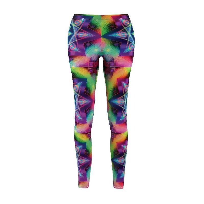 The Colorful Rave Star - Women's Cut & Sew Casual Leggings (AOP) Trendy Sweat-Wicking Workout Leggings