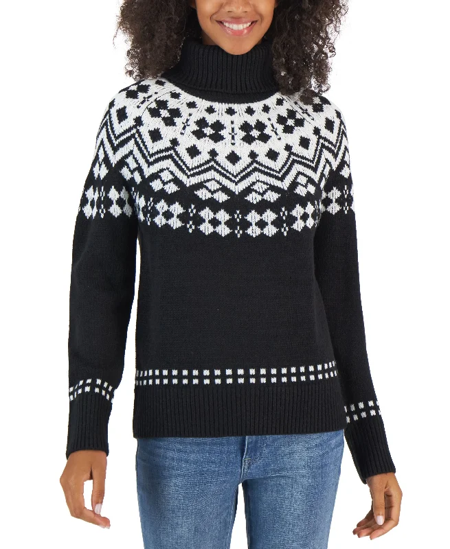 Tommy Hilfiger Womens Fair Isle Turtleneck Sweater Chenille Blend Fleece Blend Nylon Blend