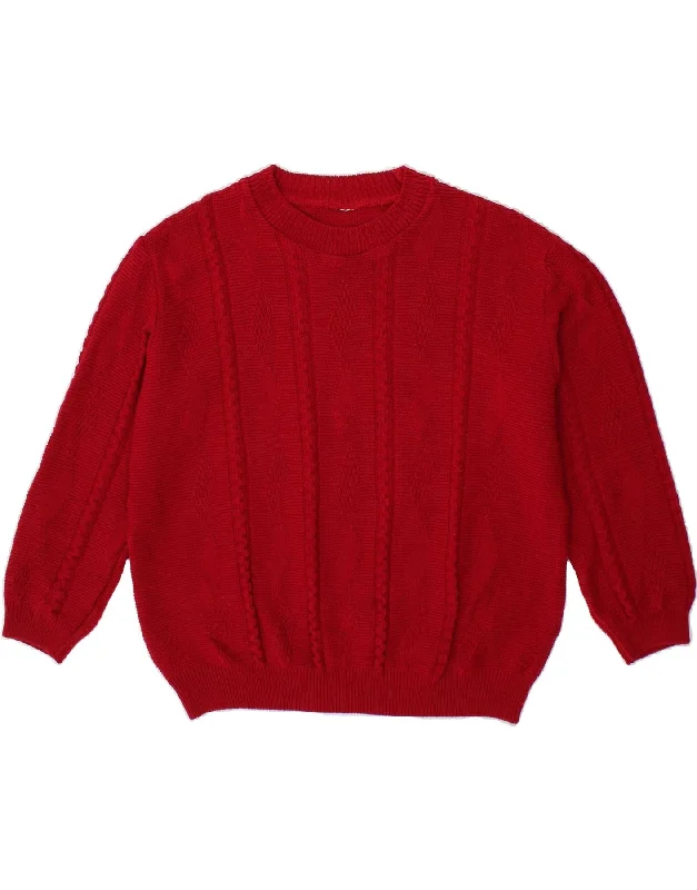 VINTAGE Womens Crew Neck Jumper Sweater UK 16 Large Red Fitted Slim Tailored