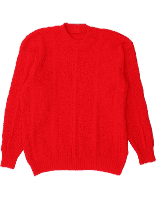 VINTAGE Womens Crew Neck Jumper Sweater UK 18 XL Red Denim Fabric Leather Fabric Suede Fabric