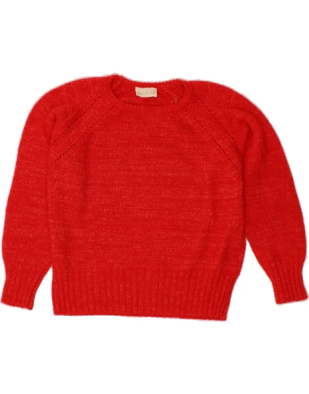 VINTAGE Womens Crop Boat Neck Jumper Sweater IT 48 XL Red Nylon Fleece Sweater Nylon Polyester