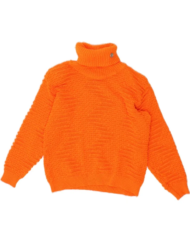 VINTAGE Womens Roll Neck Jumper Sweater UK 14 Medium Orange High Neck Crew Neck V-Neck