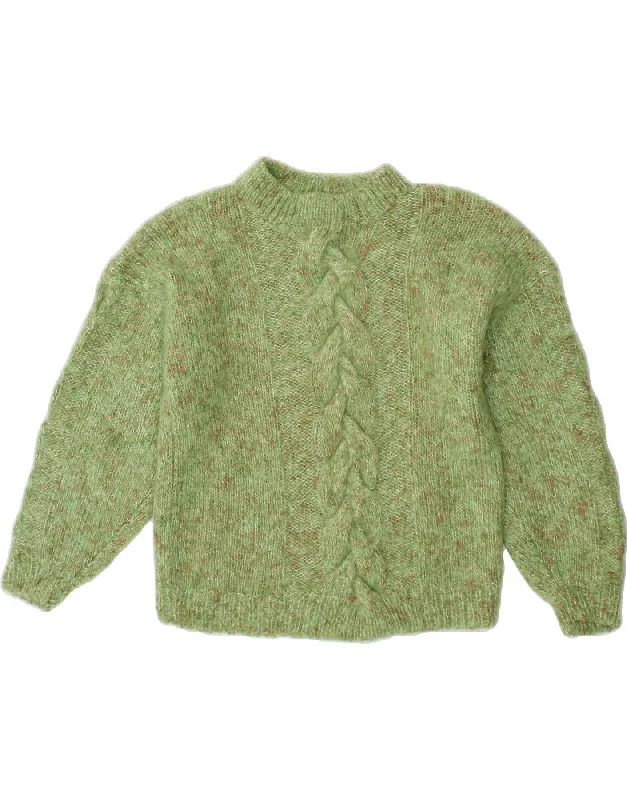 VINTAGE Womens Turtle Neck Jumper Sweater UK 14 Medium Green Flecked Oversized Loose Flowy