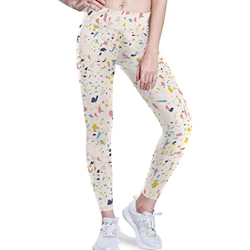 visesunny High Waist Yoga Pants with Pockets Colored Terrazzo Pattern Buttery Soft Tummy Control Running Workout Pants 4 Way Stretch Pocket Leggings Stylish Printed Sport Leggings