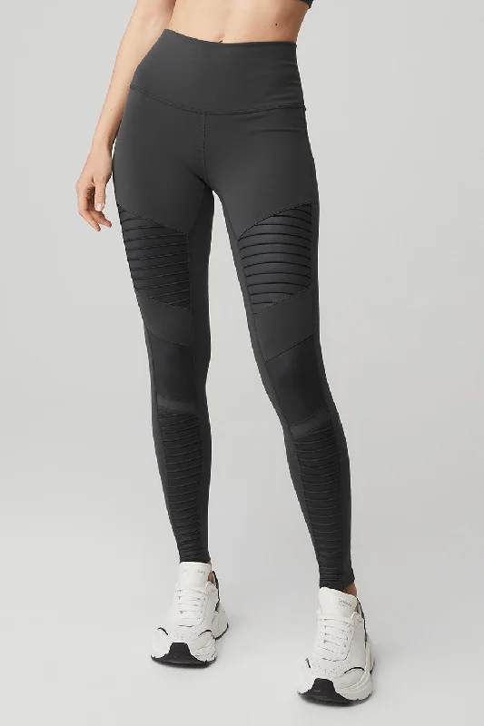 High-Waist Moto Legging - Anthracite/Anthracite Glossy Elegant Embellished Leggings