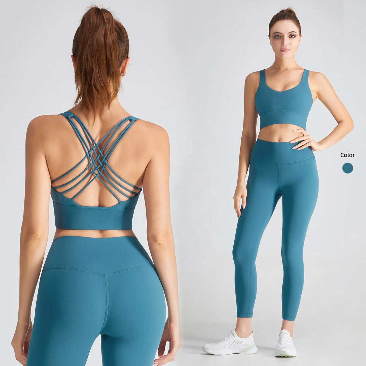 Women Yoga Set: Backless Workout Bra & High Waist Gym Leggings Comfortable Fleece-Lined Leggings