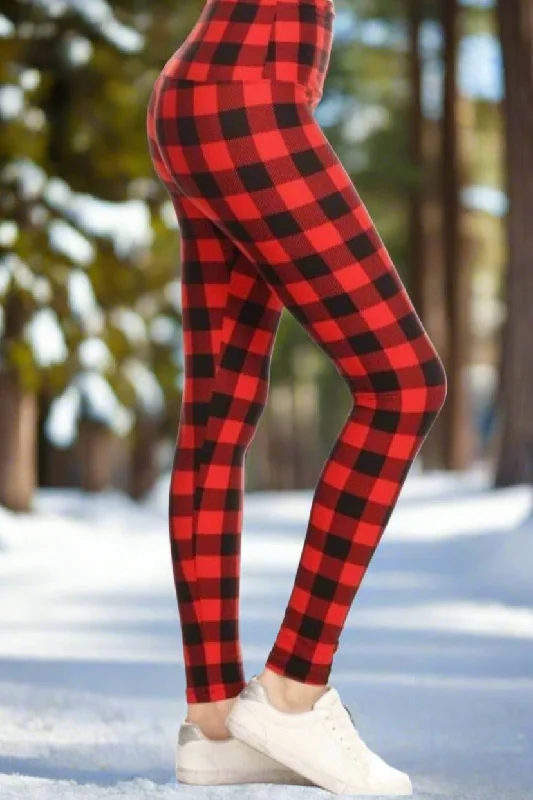 Womens Red Plaid Christmas Leggings, Holiday Leggings, Soft Yoga Pants, Sizes OS/TC/TC2, Red/Black, Exclusive Leggings Comfortable Leggings with Pockets