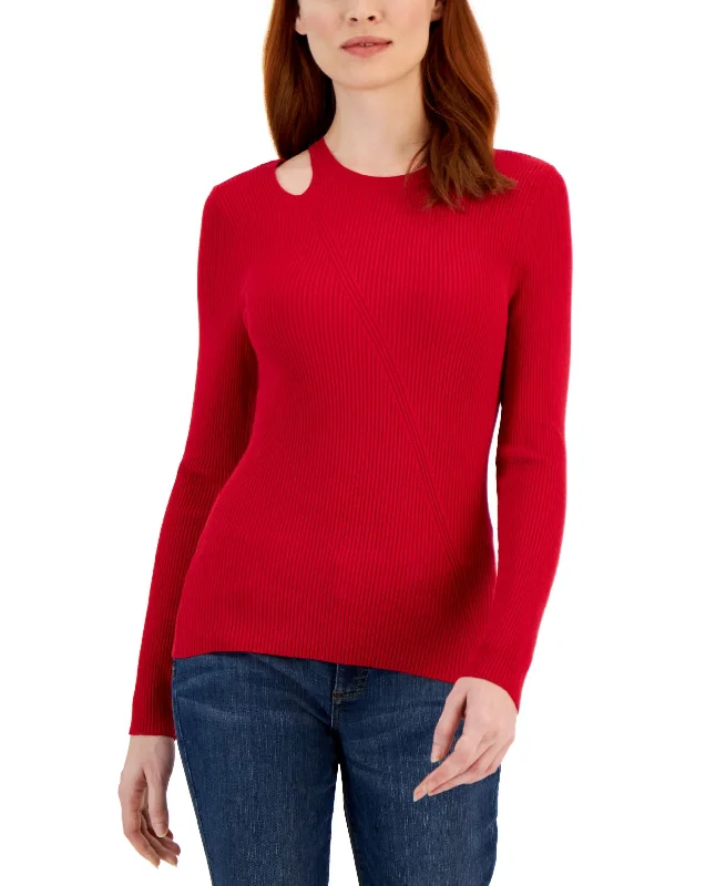 Women's Cutout Crewneck Sweater Casual Formal Business