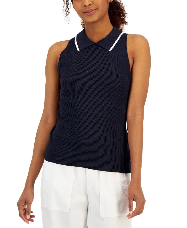 Women's Knit Faux Halter Polo Sweater Lace Blend Ribbed Blend Corduroy Blend