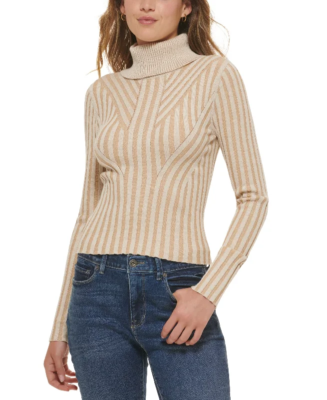 Women's Printed Turtleneck Long-Sleeve Sweater Tailored Straight A-Line