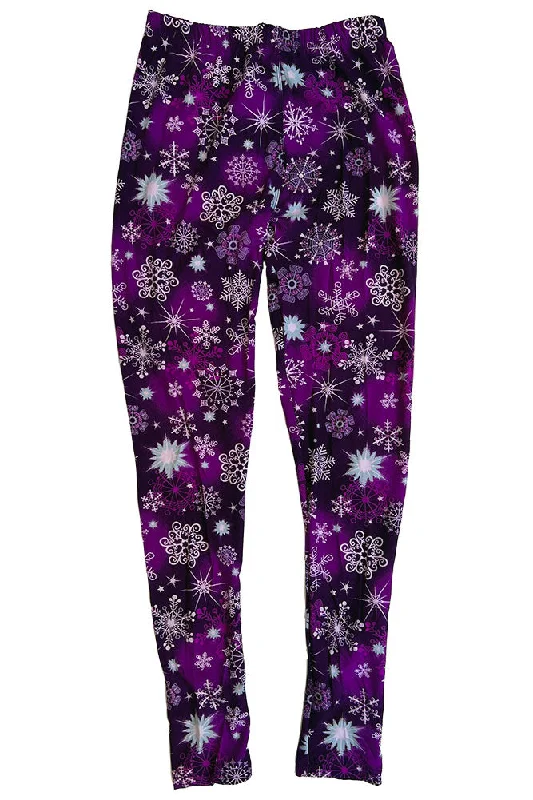 Women's Regular Purple Snowflake Christmas Holiday Pattern Printed Leggings Stylish Athletic Wear Leggings