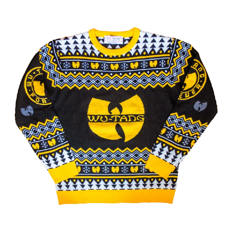 Wu Tang Clan Logo Snowflakes Yellow Black White Ugly Christmas Sweater Long Sweater Short Sweater Cropped Sweater