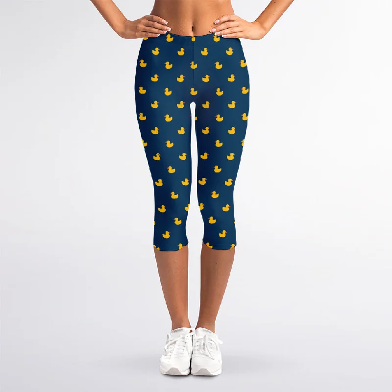 Yellow Duck Pattern Print Women's Capri Leggings Fashionable Printed Leggings