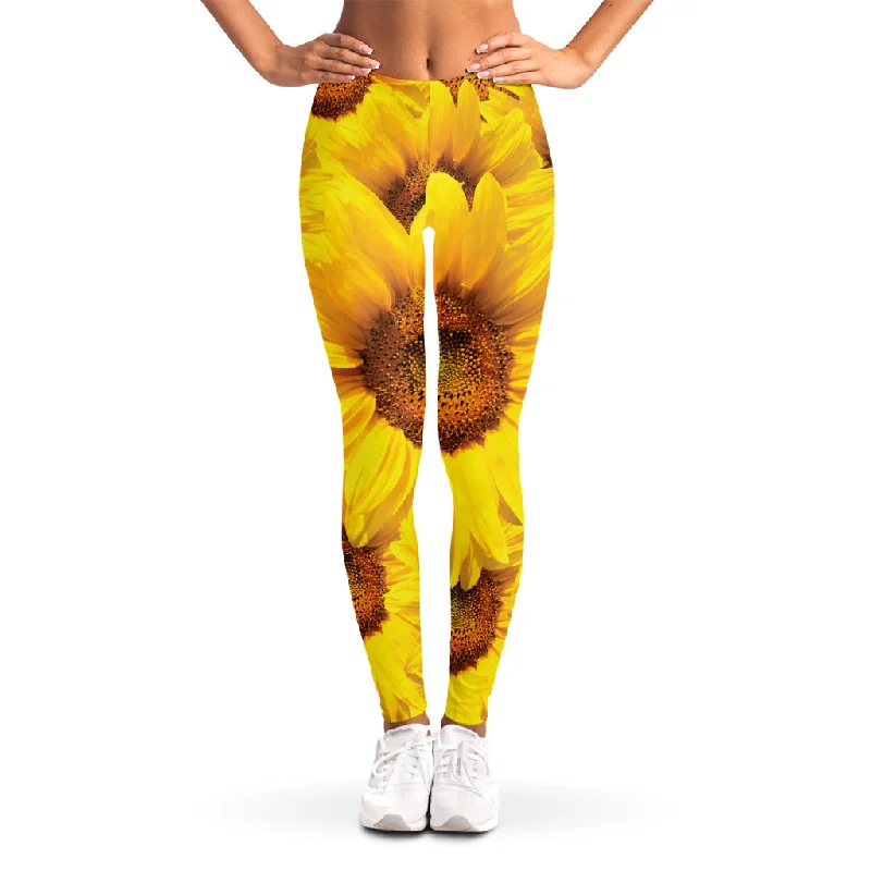 Yellow Sunflower Print Women's Leggings Cozy Yoga Compression Leggings