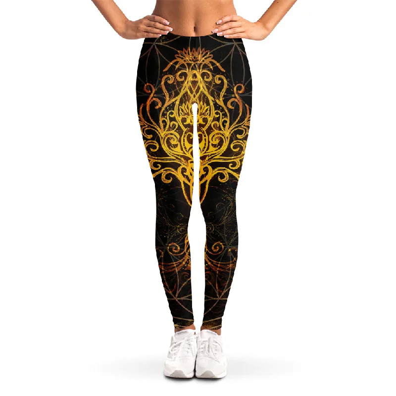 Yggdrasil Tree Of Life Print Women's Leggings Trendy Cut-Out Activewear Leggings