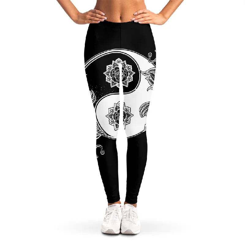 Yin And Yang Koi Carp Fish Print Women's Leggings Stylish Winter-Ready Leggings