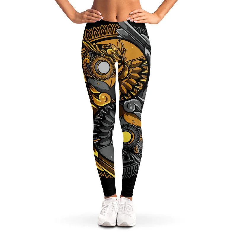 Yin Yang Owl Print Women's Leggings Elegant Sheer Leggings