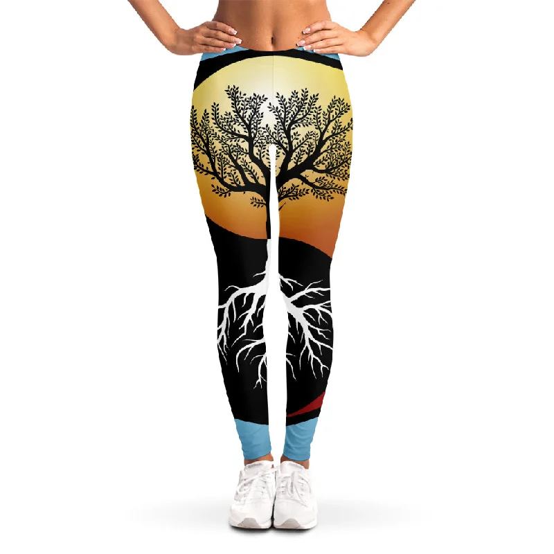 Yin Yang Tree Of Life Print Women's Leggings Comfortable Yoga Tights Leggings