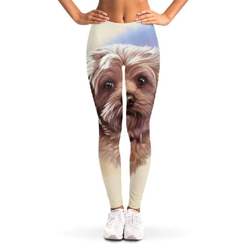 Yorkshire Terrier Portrait Print Women's Leggings Classic Solid Color Leggings