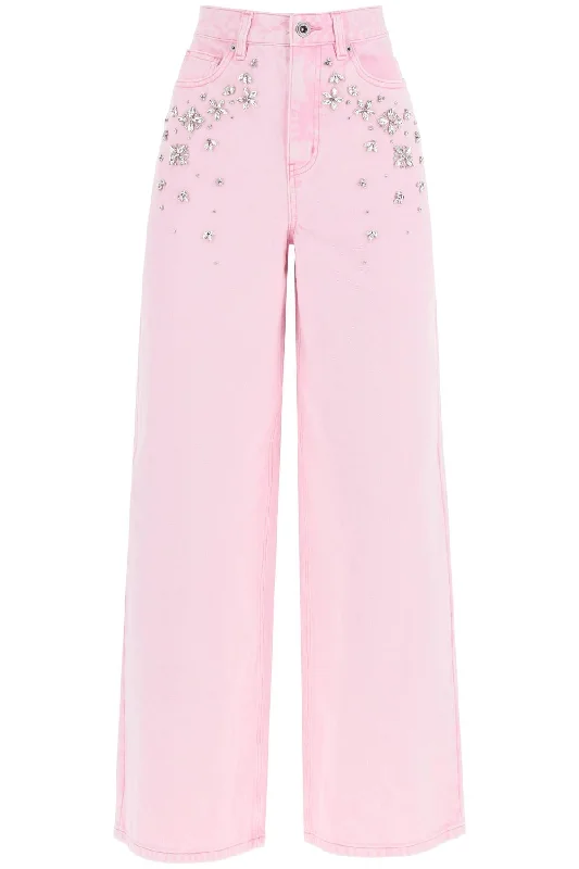 Wide Jeans With Applique Details  - Pink Comfortable Zip-Up Skinny Jeans