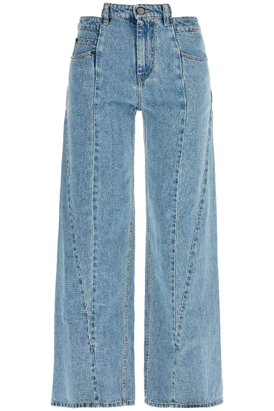 Loose Cut-out Waist Jeans With  - Blue Comfortable Stretch Denim Jeans