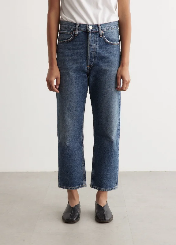 90's Crop Mid Rise Loose Straight Jeans Comfortable Zip-Fly Denim Jeans