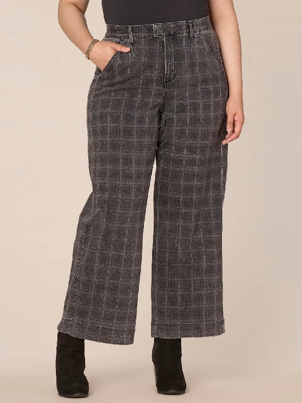 "Ab"solution Skyrise Extended Tab Plaid Print Wide Leg Plus Size Jeans Elegant Wide-Leg Jeans