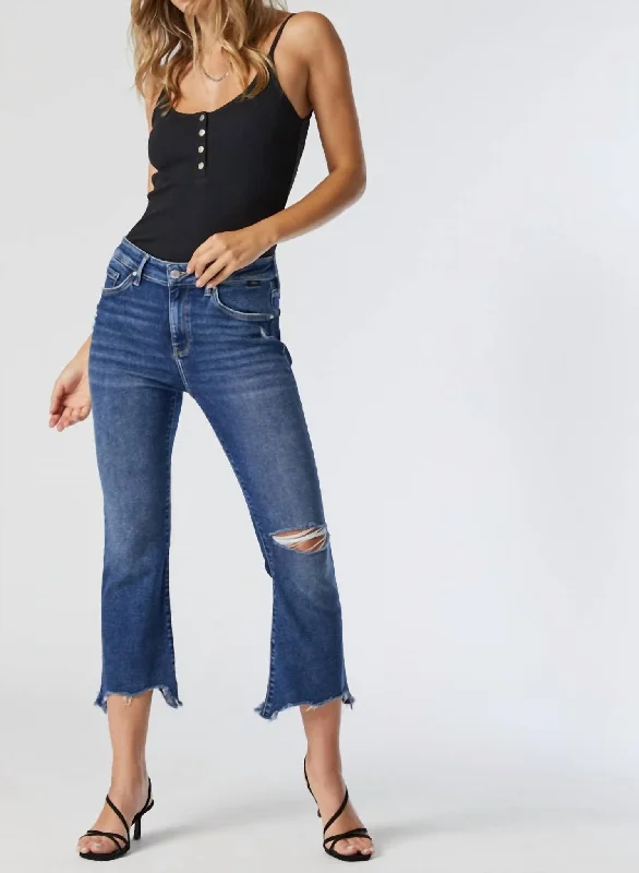 Anika Cropped Flare Jeans In Dark Ripped La Vintage Casual Distressed Denim Jeans