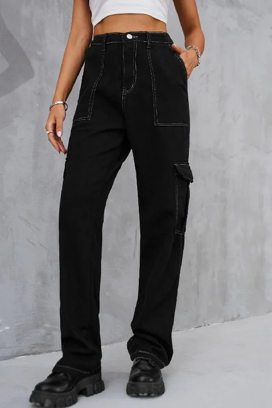 Baeful Long Straight Leg Jeans with Pockets Comfortable Boyfriend Jeans