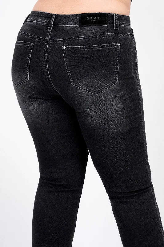 Black Basic Soft Denim Plus Size Skinny  Jeans Casual Bootcut Ripped Jeans