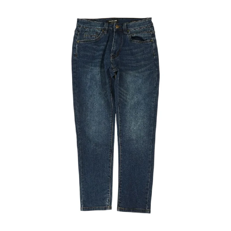 Blue Solid Mid Rise Relaxed Jeans Chic Cropped Jeans