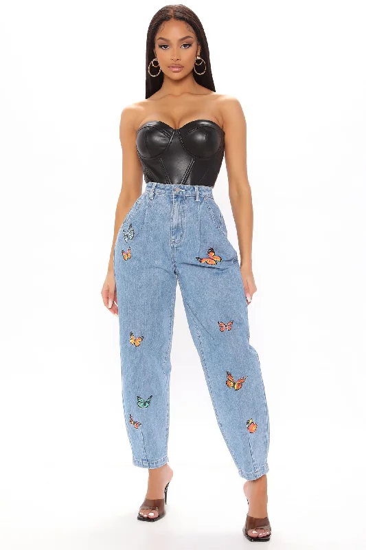 Butterfly Babe Balloon Jeans - Medium Blue Wash Cozy Wide-Legged Jeans