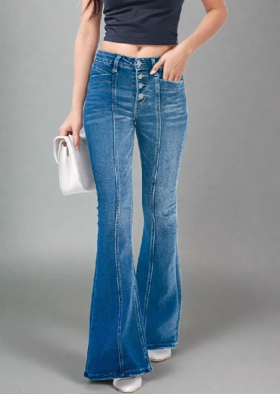 Button Fly Bootcut Jeans with Pockets Comfortable Full-Length Denim Jeans