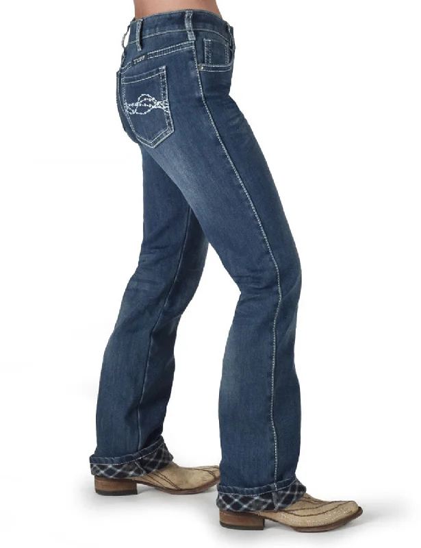 Cowgirl Tuff Edgy Flannel Jeans Fashionable Slouchy Fit Jeans