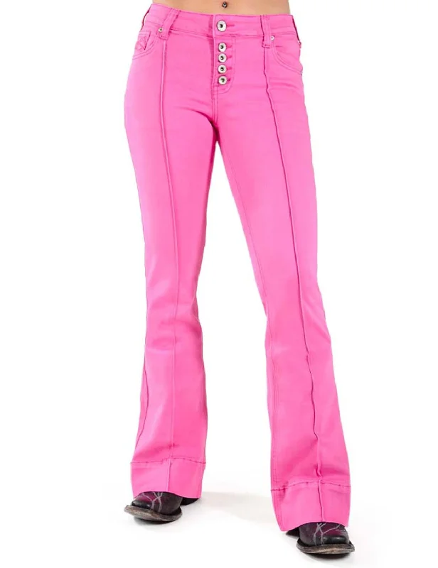 Cowgirl Tuff Womens Trouser Hot Pink Cotton Blend Jeans Fashionable Straight Fit Denim