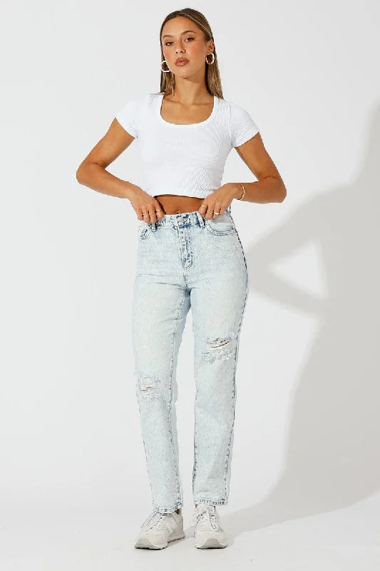 Denim Mom Jeans High Rise Ripped Trendy Low-Rise Slim Jeans