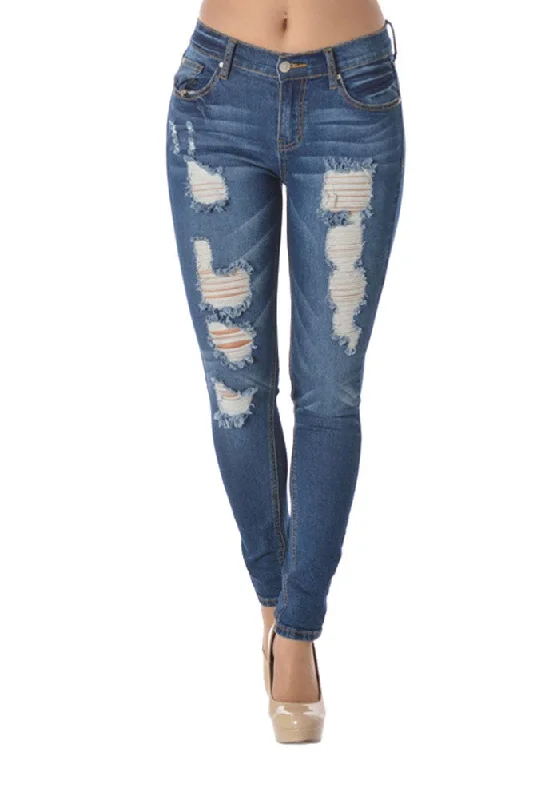 Faded Ripped Skinny Fit Jeans Comfortable Stretch Fit Jeans