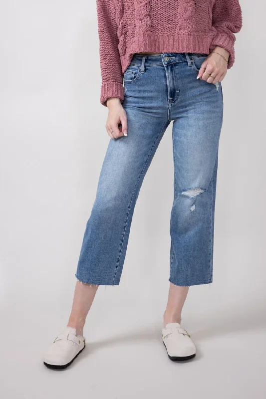 Hidden High Rise Relaxed Wide Straight Leg Cropped Jeans for Women | HD1633RSC-LT Stylish Slim Fit Denim