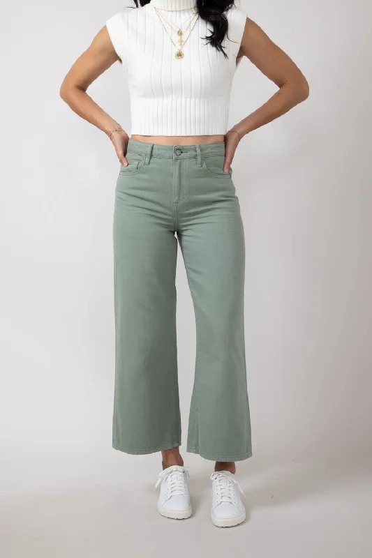 Hidden Nori High Rise Wide Leg Cropped Jeans for Women in Green | HD9247C-SGE Comfortable Straight-Legged Denim