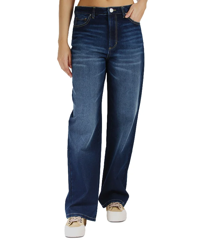 Indigo Rein Juniors Wide Leg Dad Jeans Comfortable Zip-Fly Denim Jeans