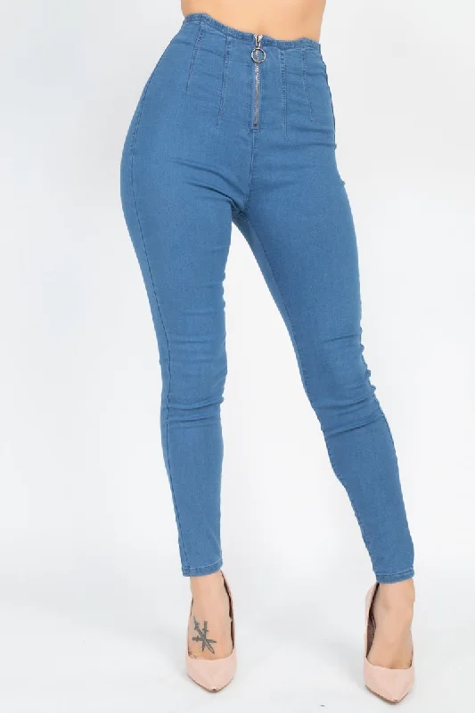 High Waist Denim Jeans Comfortable Zip-Up Skinny Jeans