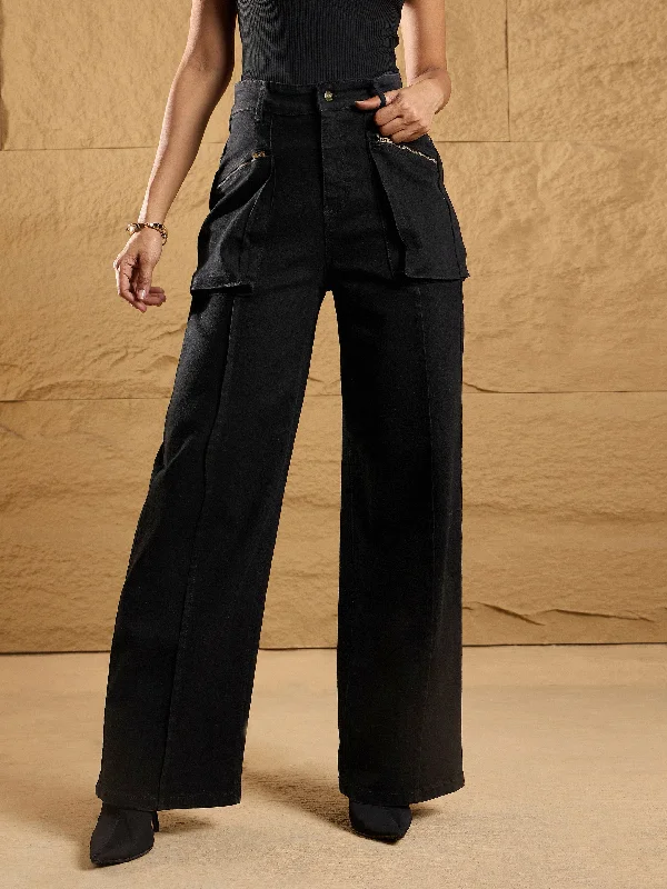 Women Black High Rise Straight Fit Jeans Chic Vintage-Inspired Denim Jeans