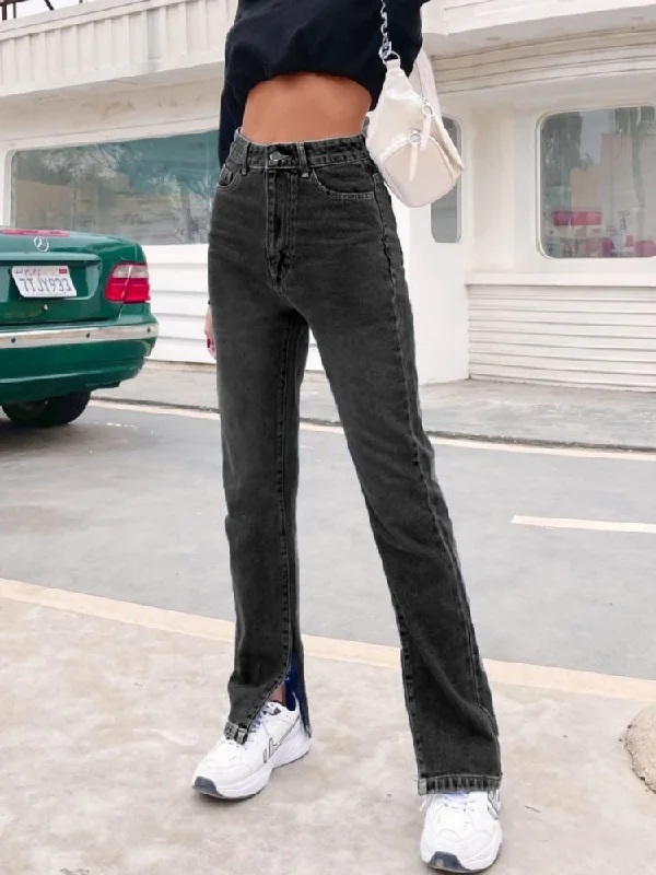 Acubi Aesthetic Side Slit High Waist Denim Jeans Chic Vintage-Inspired Denim Jeans