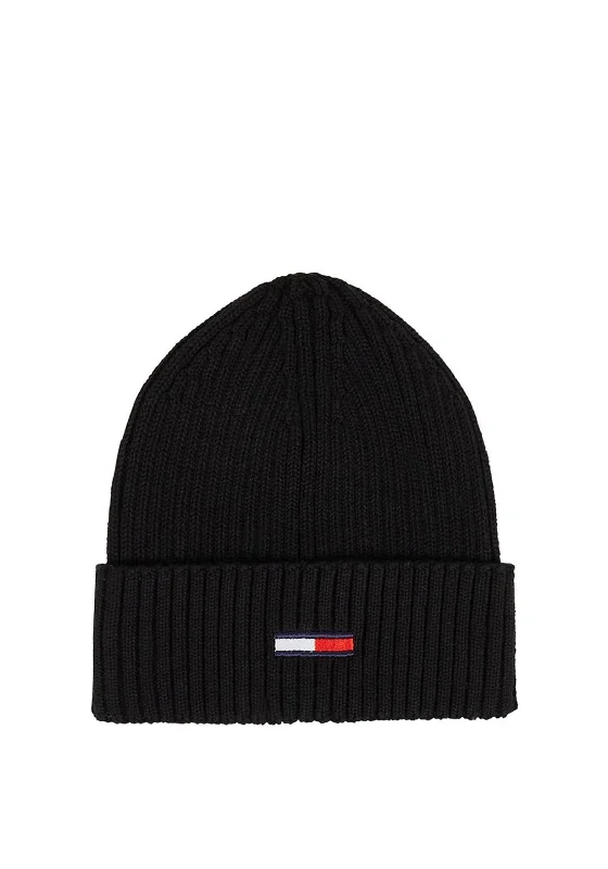 Tommy Jeans Elongated Flag Beanie, Black Comfortable Drawstring Waist Jeans