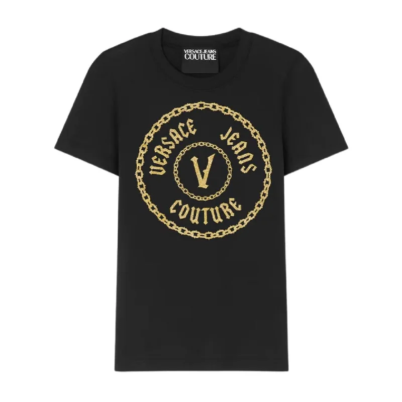 Versace Jeans Couture Chain V-Emblem Black & Gold T-Shirt Trendy Colored Denim Jeans