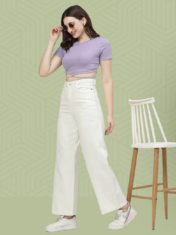 Wide Leg White Cotton Denim Jeans Trendy Wide-Leg High-Waist Denim