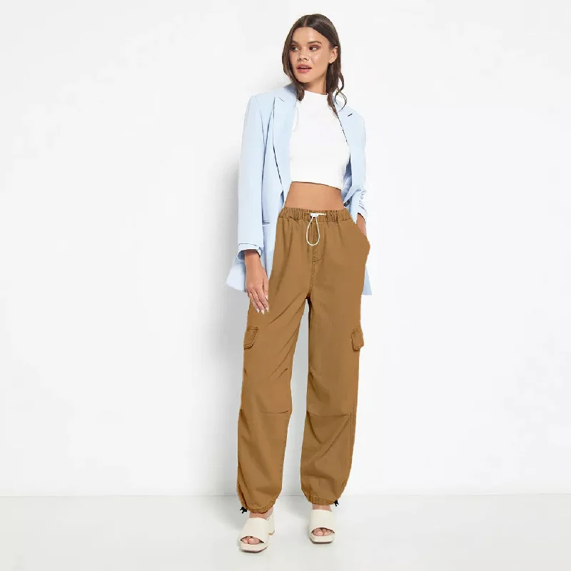 Khaki Wide Leg Cargo Jeans Fashionable Vintage Wash Jeans